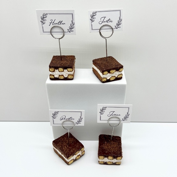 Tiramisu Place Card Holders – Set of 4 – Handmade Clay Mini Dessert Table Décor - Picture 11 of 16